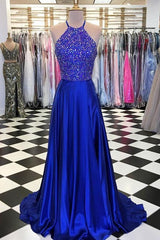 blue a line beads long Corset Prom dress blue evening dress outfit, Bridesmaid Nail