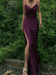 Grape Long Corset Prom Dresses with High Slit Evening Party Dress Outfits, Grape Long Prom Dresses with High Slit Evening Party Dress