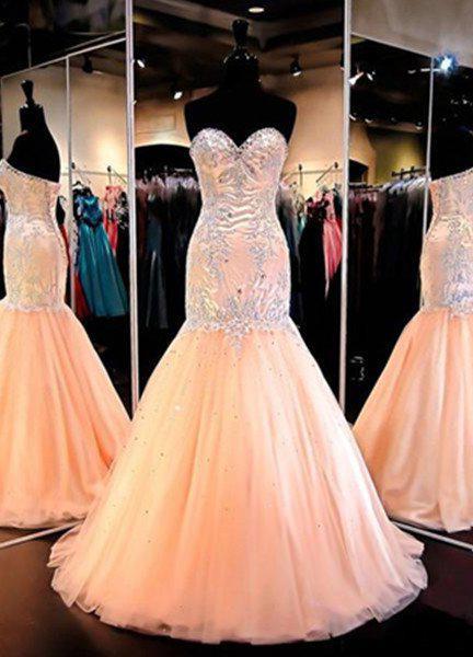 Floor-Length/Long Mermaid/Trumpet Sweetheart Tulle Corset Prom Dresses outfit, Bridesmaid Dress Mdae To Order