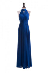 Royal Blue Chiffon Halter Keyhole Long Corset Formal Dress outfit, Party Dress Dress Code
