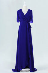 Royal Blue Chiffon Wrap Long Corset Bridesmaid Dress outfit, Party Dresses Long