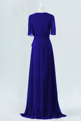 Royal Blue Chiffon Wrap Long Corset Bridesmaid Dress outfit, Party Dresses Long Dresses