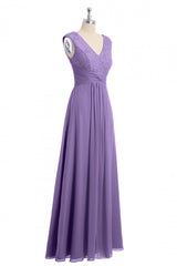 Lavender V-Neck Twist-Front A-Line Long Corset Bridesmaid Dress outfit, Bridesmaid Gown
