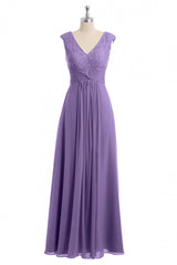 Lavender V-Neck Twist-Front A-Line Long Corset Bridesmaid Dress outfit, Champagne Prom Dress