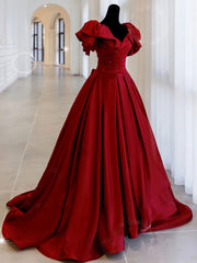 Simple Burgundy Satin Long Corset Prom Dress, Burgundy Long Evening Dress outfit, Homecoming Dresses Floral