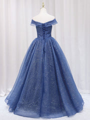 A-Line Dark Blue Tulle Long Corset Prom Dresses, Blue Corset Formal Evening Dress outfit, Prom Dresses Nearby