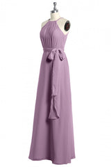 Dusty Purple Halter Keyhole Back Long Corset Bridesmaid Dress outfit, Party Dress Outfit Ideas