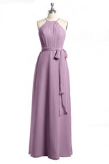 Dusty Purple Halter Keyhole Back Long Corset Bridesmaid Dress outfit, Party Dresses Outfit Ideas