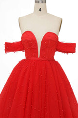 Red Off-the-Shoulder Bustier A-Line Short Corset Homecoming Dress outfit, Dream Wedding