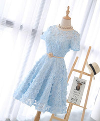 Cute Blue Lace Short Corset Prom Dress, Blue Corset Homecoming Dress outfit, Light Blue Dress