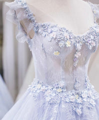 Light Blue Tulle Lace Long Corset Prom Dress, Blue Evening Dress outfit, Evening Dress Suit