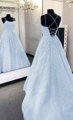 A-Line Light Blue Long Corset Prom Dress Corset Formal Evening Dresses outfit, A-Line Light Blue Long Prom Dress Formal Evening Dresses