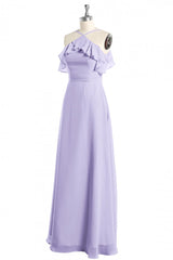 Lavender Halter Ruffled A-Line Long Corset Bridesmaid Dress outfit, Evening Dress Princess