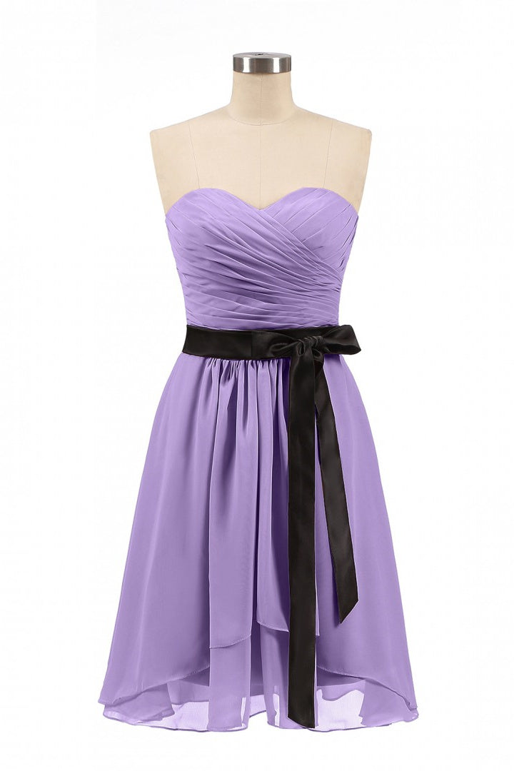Lavender Strapless Tie-Side Short Corset Bridesmaid Dress outfit, Evening Dresses For Over 68S