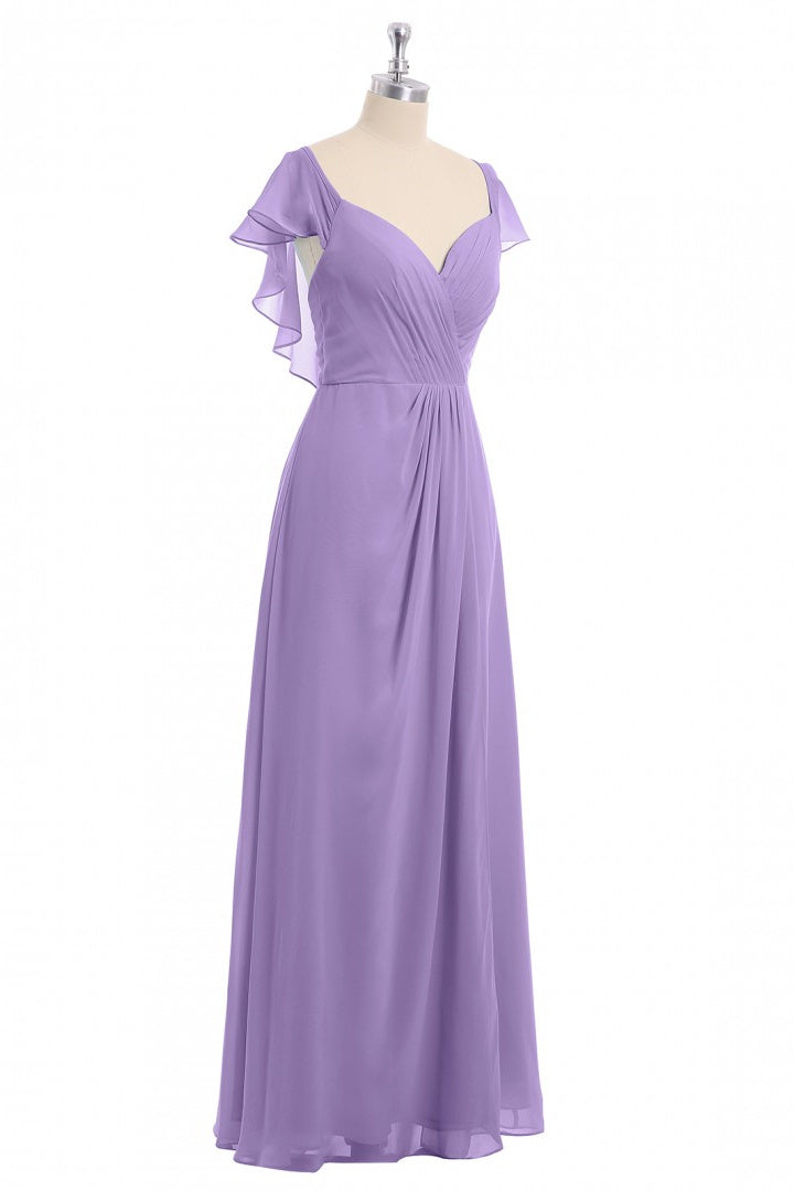 Lavender Sweetheart Ruffled A-Line Long Corset Bridesmaid Dress outfit, Evening Dress Suit