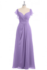 Lavender Sweetheart Ruffled A-Line Long Corset Bridesmaid Dress outfit, Evening Dress Gold