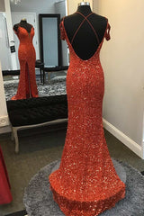 Red Sequin Off-the-Shoulder Mermaid Long Corset Prom Dress with Slit Gowns, Nice Dress