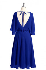 Royal Blue Long Sleeve Blouson-Style Corset Bridesmaid Dress outfit, Party Dress A Line