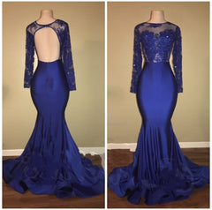 2024 Charming Royal Blue Long Sleeve Mermaid Corset Prom Dresses outfit, Bridesmaid Dresses Cheap