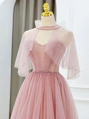 Pink Tulle Tea Length Corset Prom Dress, Pink Tulle Corset Formal Dress outfit, Homecoming Dress Lace
