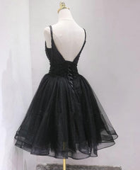 Black Tulle Beads Short Corset Prom Dress, Black Corset Homecoming Dress outfit, Homecomeing Dresses Black