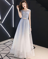 Blue Round Neck Tulle Long Corset Prom Dress, Blue Tulle Evening Dress outfit, Prom Dress Shopping Near Me