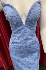 Periwinkle Appliques Plunge V Lace-Up Corset Homecoming Dress outfit, Dress
