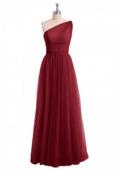 Wine Red Tulle One-Shoulder A-Line Corset Bridesmaid Dress outfit, Homecoming Dress Shop