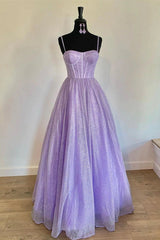 Spaghetti Straps Sparkly Lilac A Line Corset Prom Dresses Sequin Evening Dresses outfit, Prom Dresses Suits Ideas