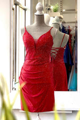 Red Beaded Lace-Up Bodycon Mini Corset Homecoming Dress outfit, Wedding Color Schemes