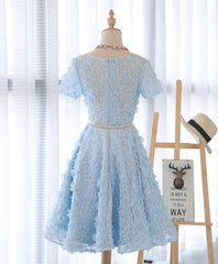 Cute Blue Lace Short Corset Prom Dress, Blue Corset Homecoming Dress outfit, Ruffle Dress