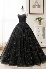 Black Tulle Long A-Line Long Corset Prom Dresses, Black Evening Party Dresses outfit, Bridesmaid Dresses Blues