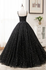 Black Tulle Long A-Line Long Corset Prom Dresses, Black Evening Party Dresses outfit, Bridesmaids Dress Blue