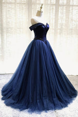 A-Line Tulle Beading Long Corset Prom Dresses, Off the Shoulder Evening Dresses outfit, Purple Prom Dress