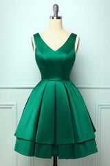 Green Satin Short Corset Prom Dresses, A-Line Corset Homecoming Dresses outfit, Prom Dressed Ball Gown