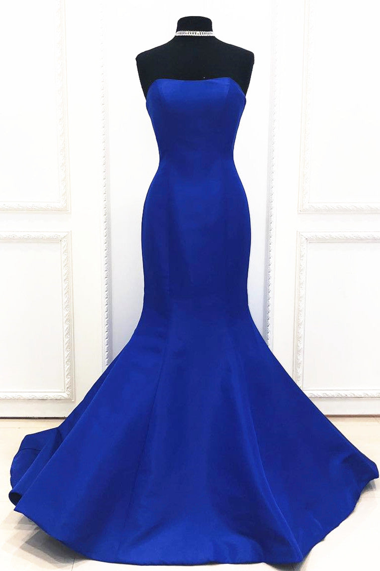 Mermaid Strapless Royal Blue Long Evening Dress outfit, Prom Dress Casual