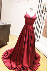 A-Line Spaghetti Straps Red Long Corset Prom Dress outfits, Prom Dresses Long Navy