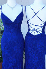 Elegant Straps Royal Blue Lace Long Corset Prom Dress outfits, Party Dress Afternoon Tea