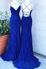 Elegant Straps Royal Blue Lace Long Corset Prom Dress outfits, Casual Dress