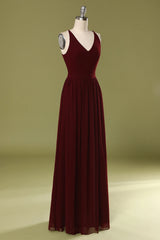 Sheath V Neck Burgundy Corset Bridesmaid Dress with Lace Back outfit, Party Dress Midi With Sleeves