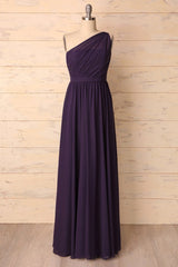 Elegant One Shoulder Plum Corset Bridesmaid Dress outfit, Party Dress Silk