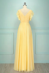 Elegant V Neck Pleated Yellow Corset Bridesmaid Dress with Ruffles Gowns, Homemade Ranch Dress