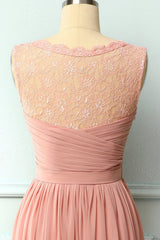 A-line Blush Pink Corset Bridesmaid Dress with Lace Top outfit, Prom Dress Chiffon