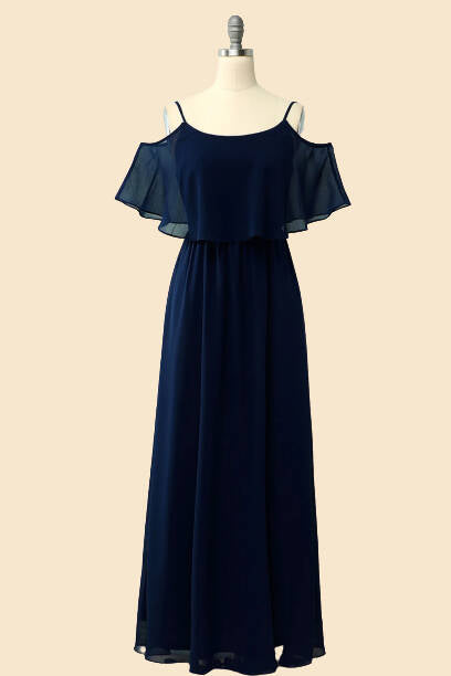 Off The Shoulder Navy Blue Long Corset Bridesmaid Dress outfit, Prom Dressed Blue