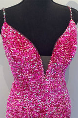 Sparkle Mermaid Hot Pink Long Corset Prom Dress outfits, Formal Dress Website
