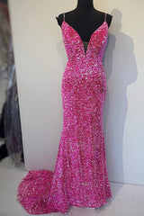 Sparkle Mermaid Hot Pink Long Corset Prom Dress outfits, Formal Dress Websites