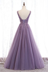 Elegant Lilac V-Neck Appiques Long Corset Prom Dress outfits, Party Dresses Short Clubwear