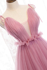 Deep V-Neck Pink Tulle Corset Formal Dress outfit, Party Dress Style