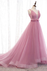 Deep V-Neck Pink Tulle Corset Formal Dress outfit, Party Dresses Styles