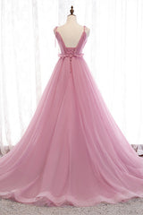 Deep V-Neck Pink Tulle Corset Formal Dress outfit, Party Dress Hair Style